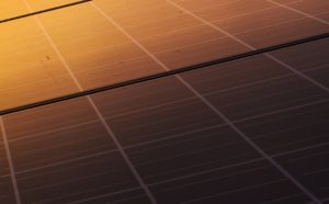 close up of Solar cell panel with sunset  with Drametic sky by time stack technic